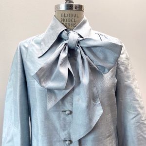 Gump’s San Francisco Vintage 1970s Icy Blue Silk Shantung Button Up Shirt Dress
